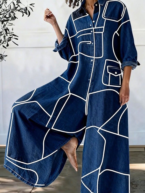 Eye-Catching Blue Line Pattern Jumpsuit