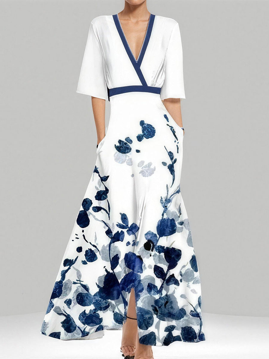 Eye-Catching Print V-Neck Maxi Dress