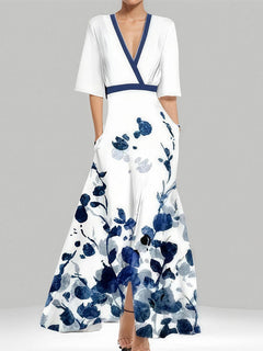 Eye-Catching Print V-Neck Maxi Dress