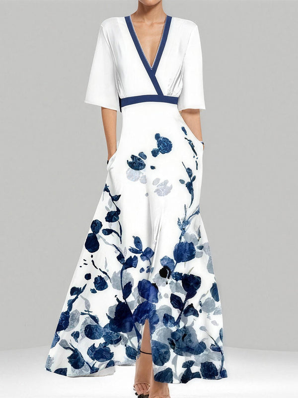 Eye-Catching Print V-Neck Maxi Dress