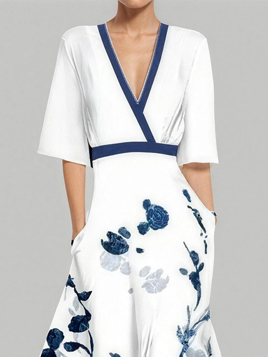 Eye-Catching Print V-Neck Maxi Dress