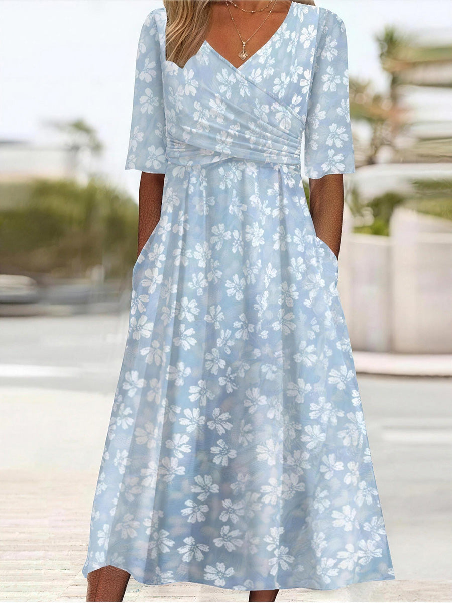 Eye-catching Floral Side Pocket Midi Dress