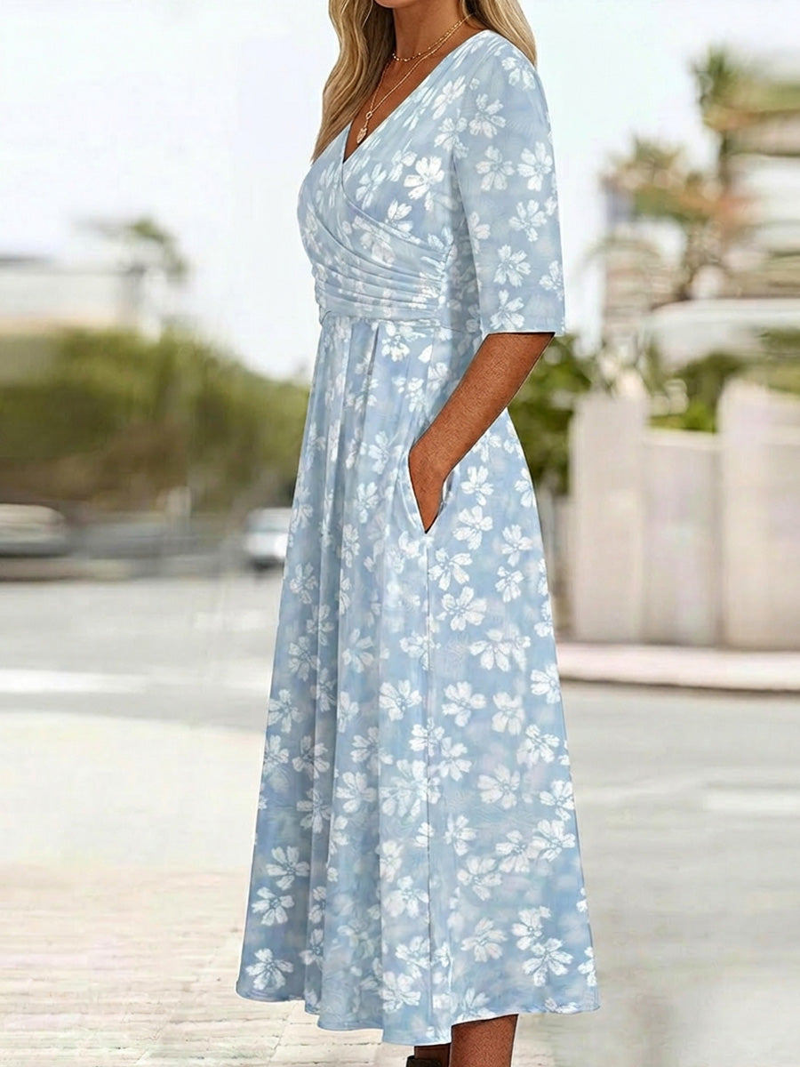 Eye-catching Floral Side Pocket Midi Dress