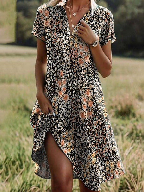 Eye-catching Floral V-Neck Midi Dress