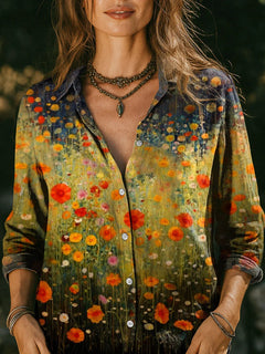 Modisches Langarmhemd mit Blumenmuster und Kragen