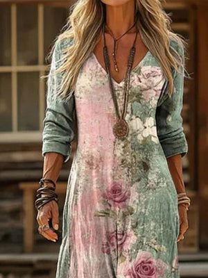 Fashion Floral Print Long-Sleeve Dress