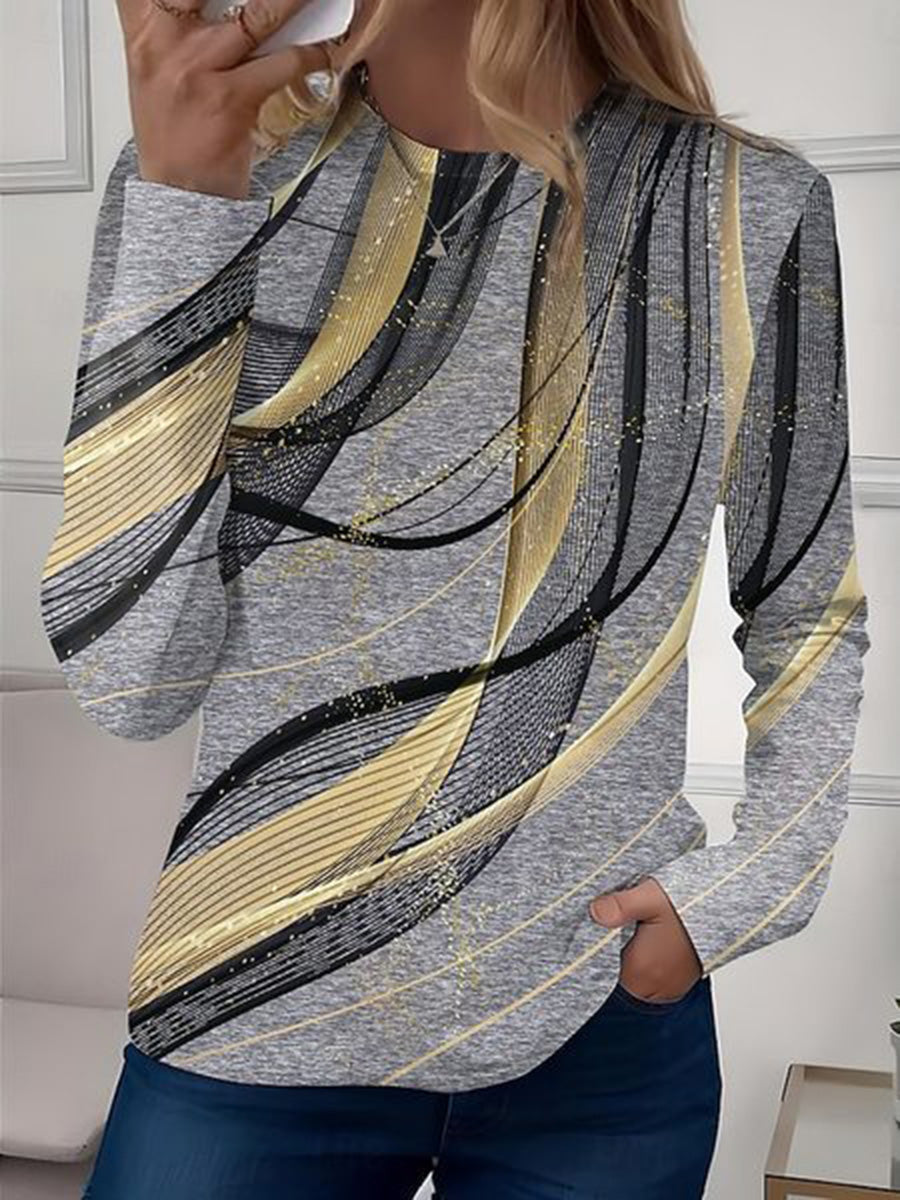 Fashion Geometric Print Long-Sleeve Top