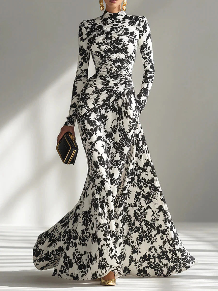 Fashion Print Flowing Long Sleeve Maxi Dress