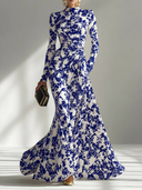 Fashion Print Flowing Long Sleeve Maxi Dress