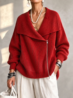 Fashionable Collar Two-Way Zip Knit Sweater