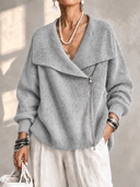 Fashionable Collar Two-Way Zip Knit Sweater