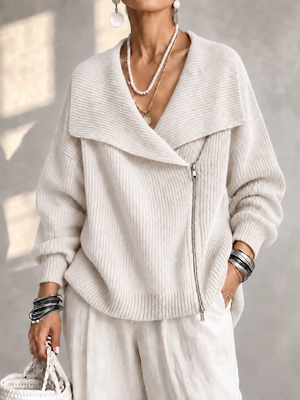 Fashionable Collar Two-Way Zip Knit Sweater