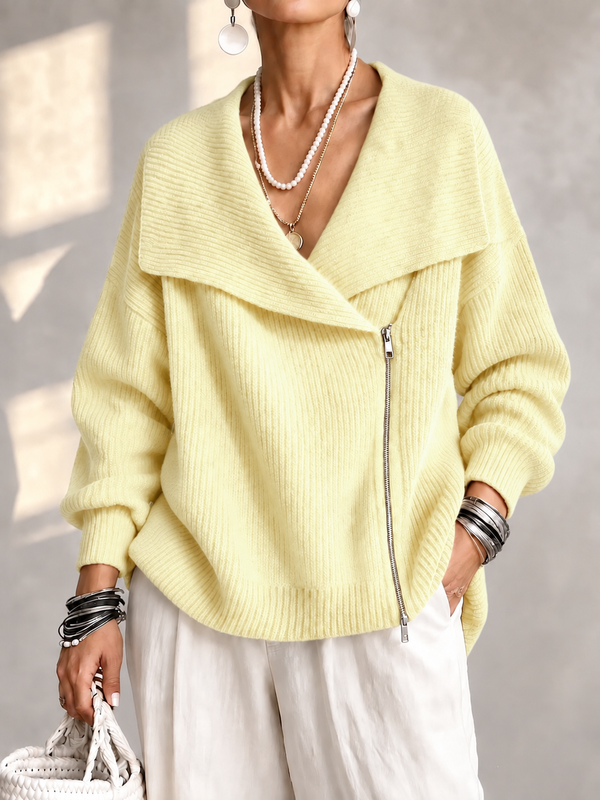 Fashionable Collar Two-Way Zip Knit Sweater