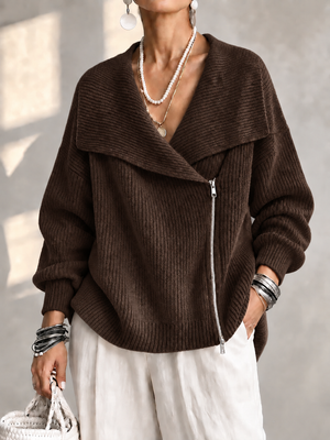 Fashionable Collar Two-Way Zip Knit Sweater