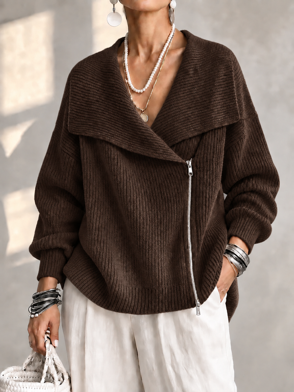 Fashionable Collar Two-Way Zip Knit Sweater