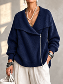 Fashionable Collar Two-Way Zip Knit Sweater