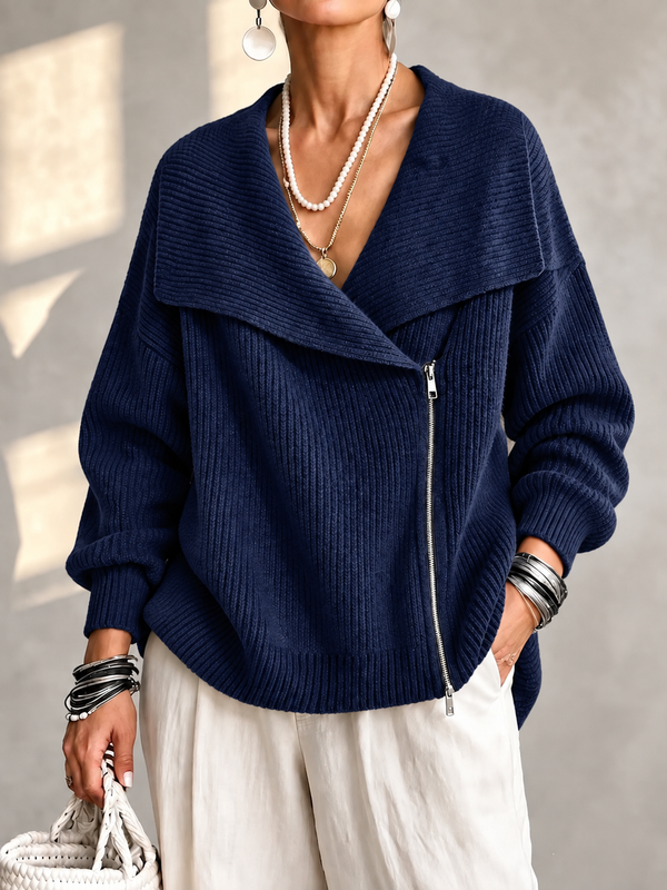 Fashionable Collar Two-Way Zip Knit Sweater