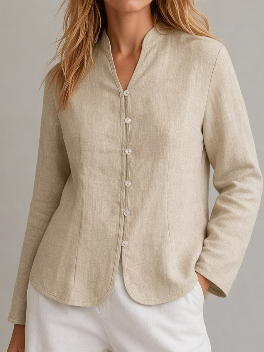 Flattering Waist-Defined Cotton-Linen Top