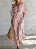 Flattering Striped One-Shoulder Maxi Dress