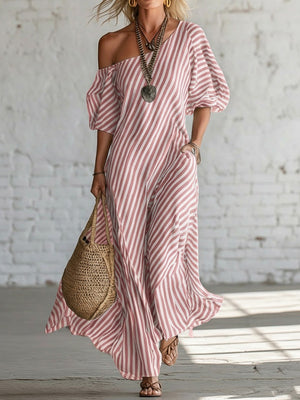 Flattering Striped One-Shoulder Maxi Dress