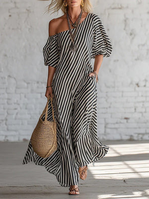 Flattering Striped One-Shoulder Maxi Dress