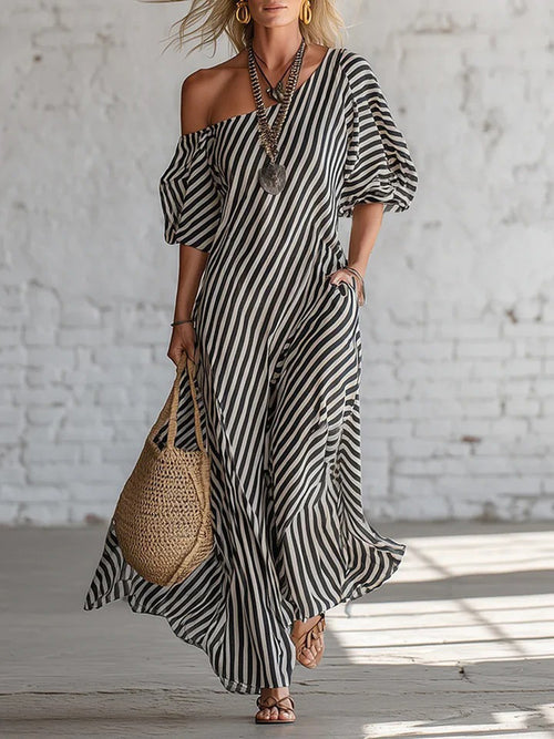 Flattering Striped One-Shoulder Maxi Dress