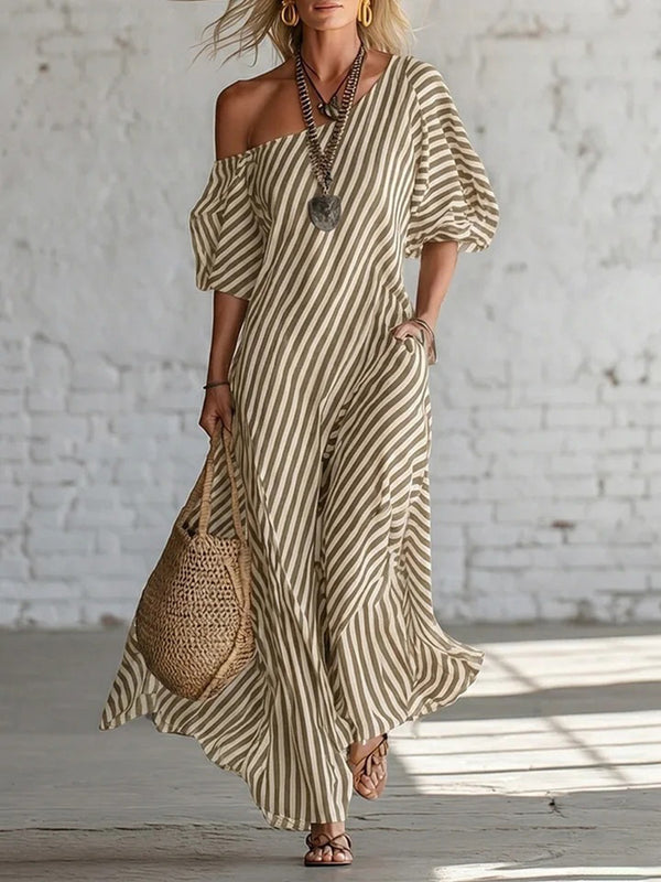 Flattering Striped One-Shoulder Maxi Dress