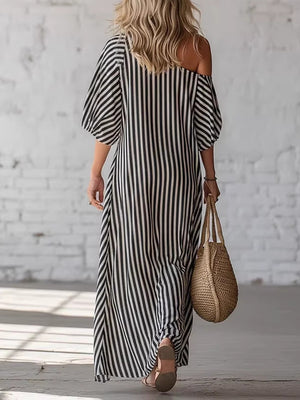 Flattering Striped One-Shoulder Maxi Dress