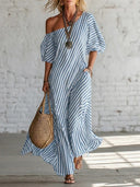 Flattering Striped One-Shoulder Maxi Dress