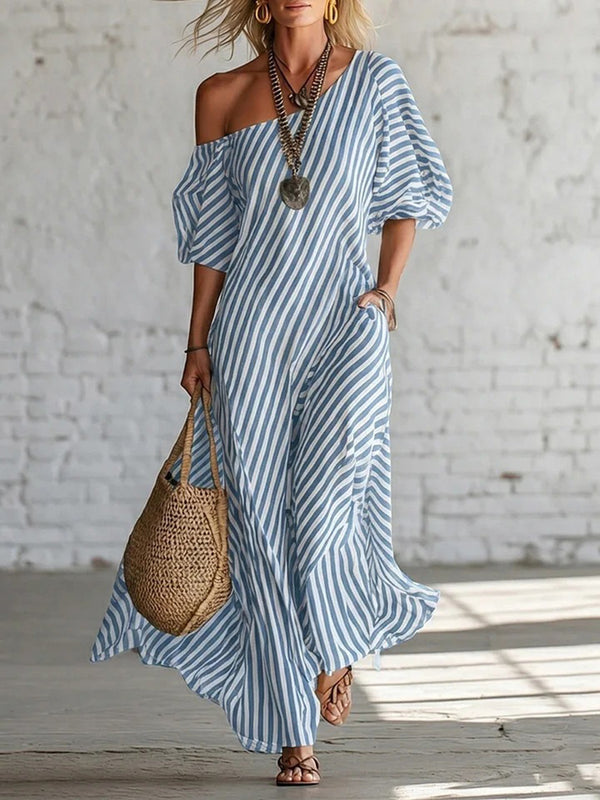 Flattering Striped One-Shoulder Maxi Dress