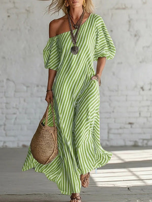 Flattering Striped One-Shoulder Maxi Dress
