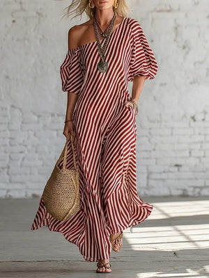 Flattering Striped One-Shoulder Maxi Dress