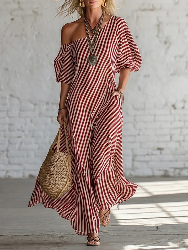 Flattering Striped One-Shoulder Maxi Dress