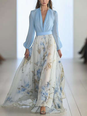 Floral Print V-Neck Maxi Dress