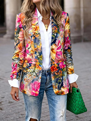 Floral Puff Sleeve Fitted Blazer