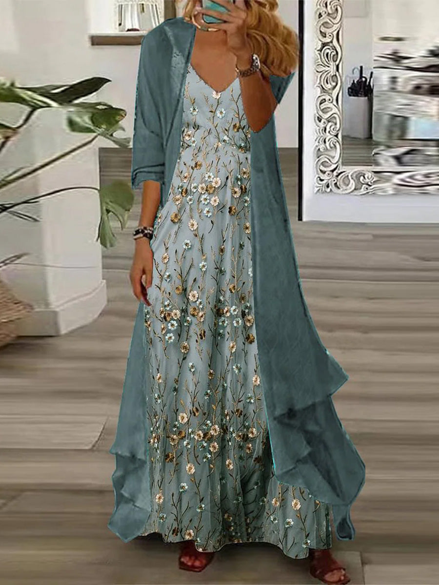 Flowing Resort Maxi Dress & Chiffon Cover-Up Set