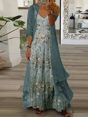 Flowing Resort Maxi Dress & Chiffon Cover-Up Set