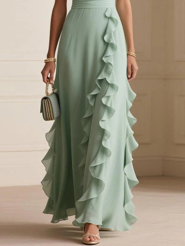 Flowing Pleated V-Neck Maxi Dress
