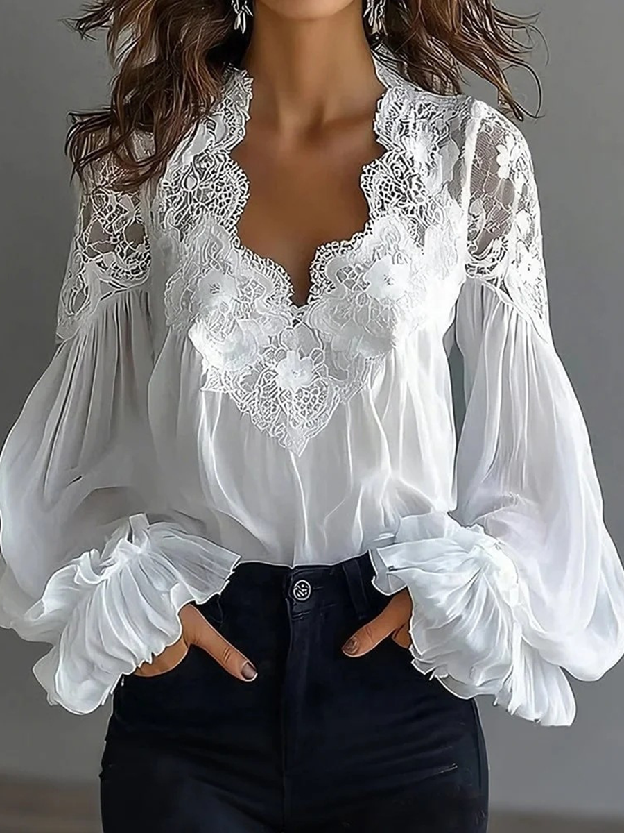 French-Inspired Lace Detail Top