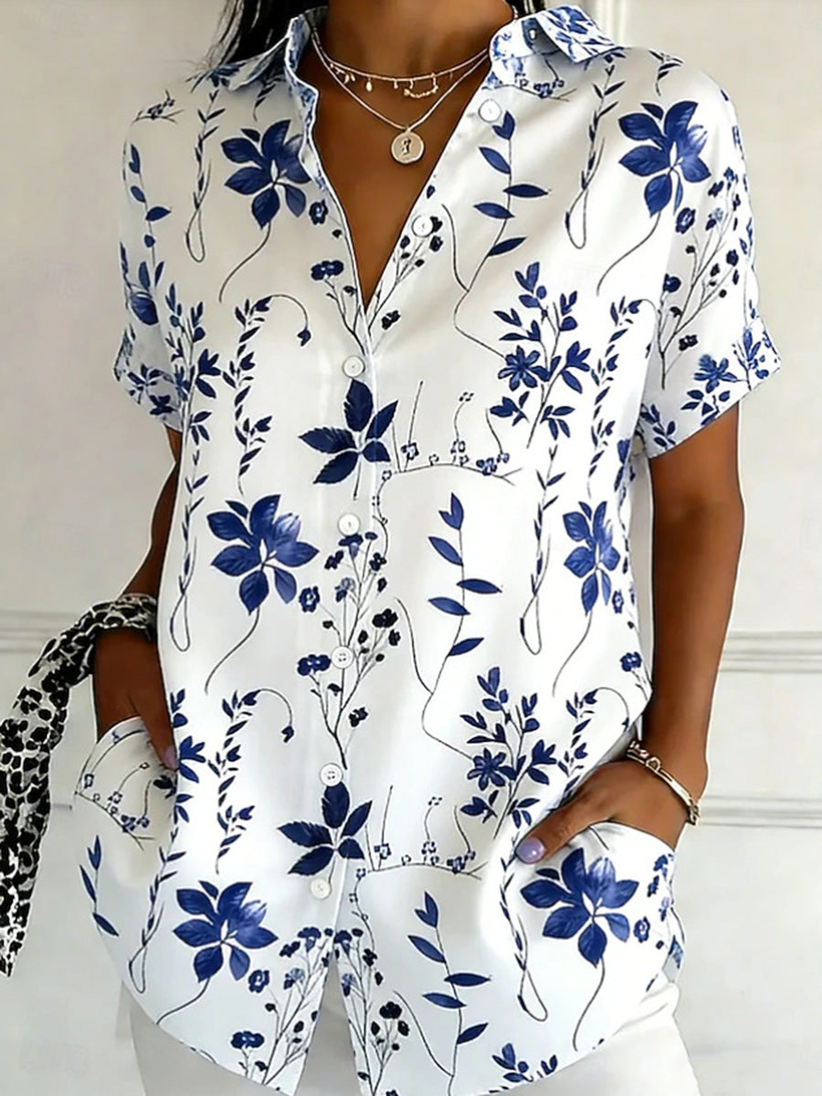 Fresh Floral Short Sleeve Button Blouse