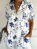 Fresh Floral Short Sleeve Button Blouse