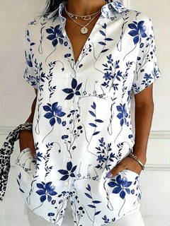 Fresh Floral Short Sleeve Button Blouse