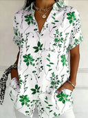 Fresh Floral Short Sleeve Button Blouse