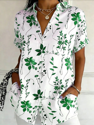 Fresh Floral Short Sleeve Button Blouse