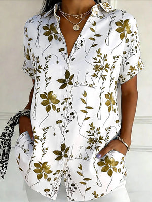 Fresh Floral Short Sleeve Button Blouse