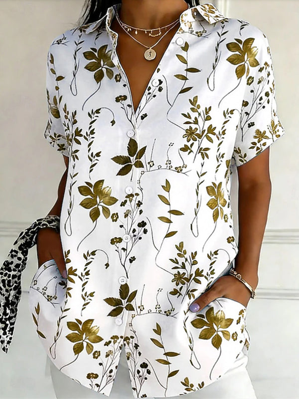 Fresh Floral Short Sleeve Button Blouse