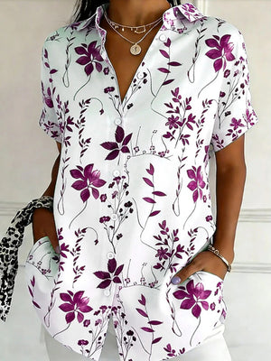 Fresh Floral Short Sleeve Button Blouse