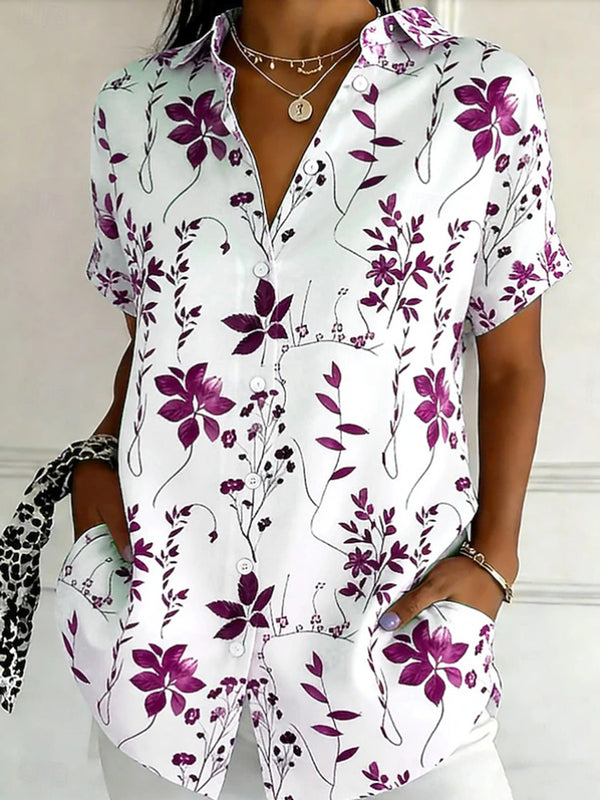 Fresh Floral Short Sleeve Button Blouse