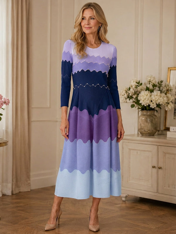 Elegant Pearl Embellished Pleated Maxi Bounce Dress