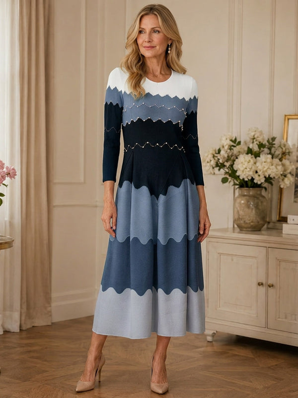 Elegant Pearl Embellished Pleated Maxi Bounce Dress